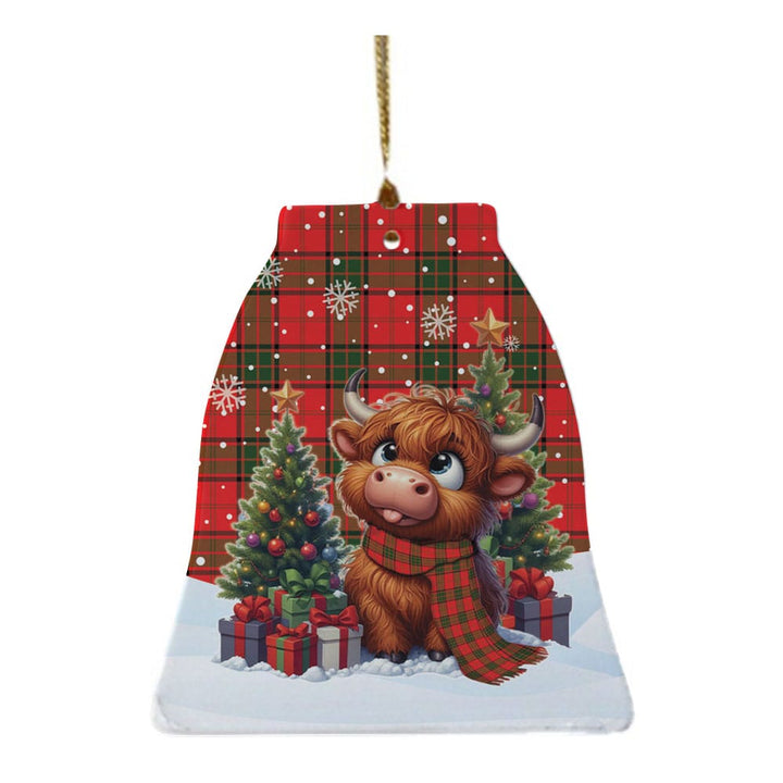 Scottish Maxwell Modern Clan Tartan Ceramic Ornament Cute Highland Cow Christmas Bell Style Tartan Plaid