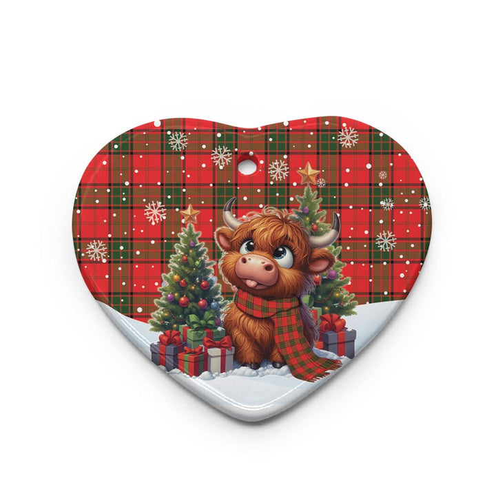 Scottish Maxwell Modern Clan Tartan Ceramic Ornament Cute Highland Cow Christmas Heart Style Tartan Plaid