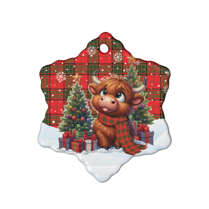 Scottish Maxwell Modern Clan Tartan Ceramic Ornament Cute Highland Cow Christmas Snow Flake Style Tartan Plaid