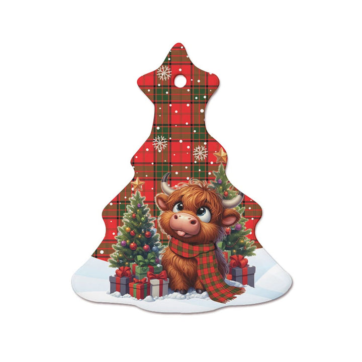 Scottish Maxwell Modern Clan Tartan Ceramic Ornament Cute Highland Cow Christmas Tree Style Tartan Plaid