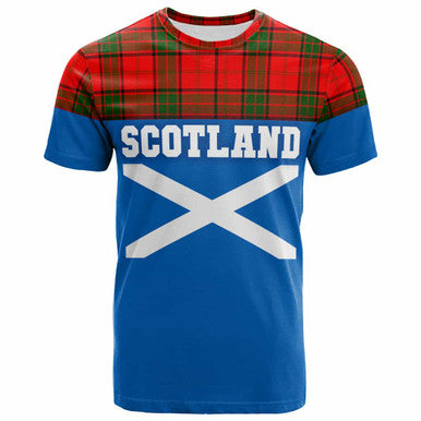 Scottish Maxwell Modern Clan Tartan T-Shirt - Lion Rampant of Scotland With Flag Front Side Tartan Plaid