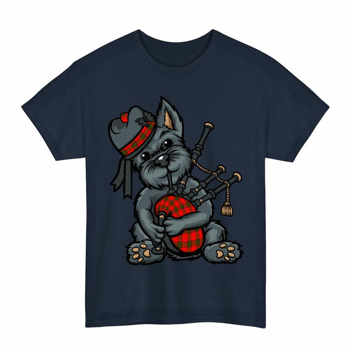 Scottish Maxwell Modern Clan Tartan Terrier Bagpipes T-Shirt Tartan Plaid Navy Color