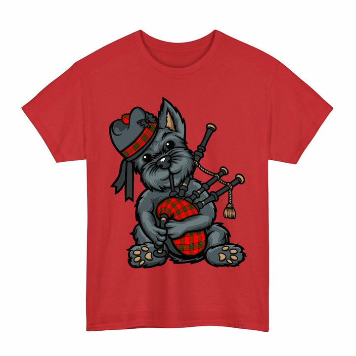 Scottish Maxwell Modern Clan Tartan Terrier Bagpipes T-Shirt Tartan Plaid Red Color