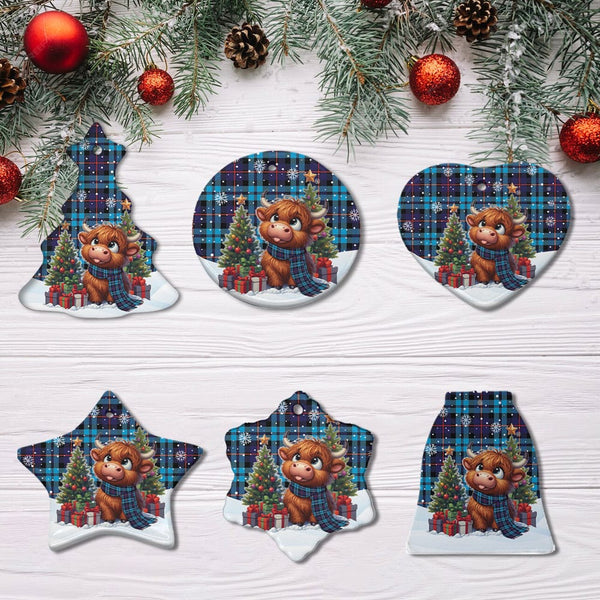 Scottish McCorquodale Clan Tartan Ceramic Ornament Cute Highland Cow Christmas All Style Tartan Plaid