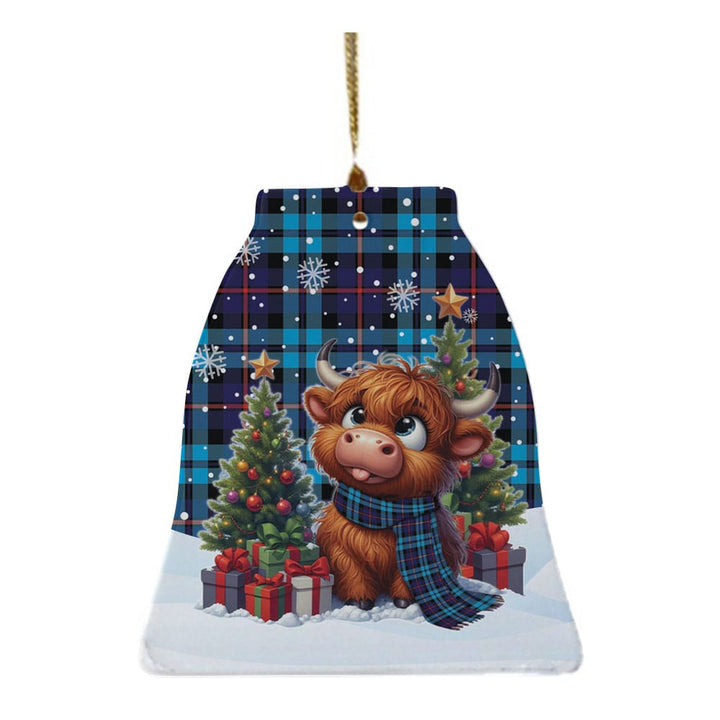 Scottish McCorquodale Clan Tartan Ceramic Ornament Cute Highland Cow Christmas Bell Style Tartan Plaid