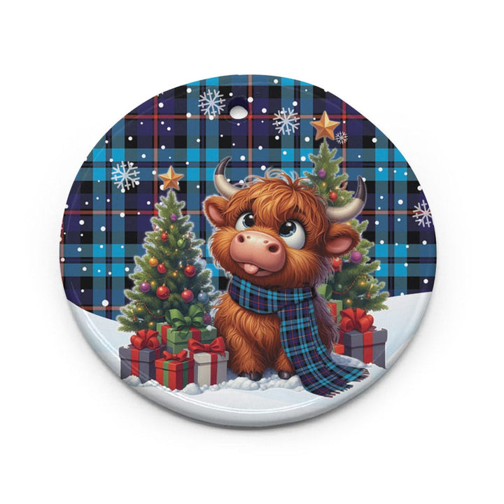 Scottish McCorquodale Clan Tartan Ceramic Ornament Cute Highland Cow Christmas Circle Style Tartan Plaid