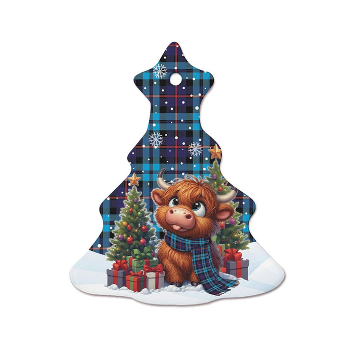 Scottish McCorquodale Clan Tartan Ceramic Ornament Cute Highland Cow Christmas Tree Style Tartan Plaid