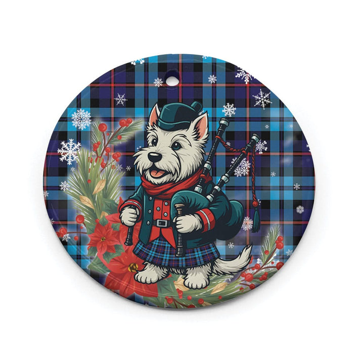 Scottish McCorquodale Clan Tartan Ceramic Ornament Cute Scottish Terrier Dog Circle Style Tartan Plaid