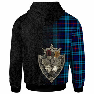 Scottish McCorquodale Clan Tartan Hoodie - Half Thistle Flowers Celtic Design Back Side Tartan Plaid