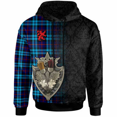 Scottish McCorquodale Clan Tartan Hoodie - Half Thistle Flowers Celtic Design Front Side Tartan Plaid