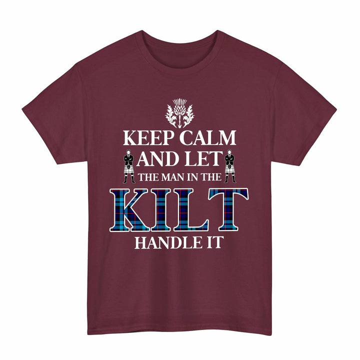 Scottish McCorquodale Clan Tartan T-Shirt - Keep Calm Tartan Plaid Maroon Color