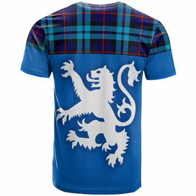 Scottish McCorquodale Clan Tartan T-Shirt - Lion Rampant of Scotland With Flag Back Side Tartan Plaid
