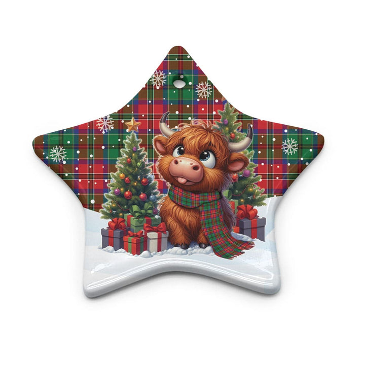 Scottish McCulloch Clan Tartan Ceramic Ornament Cute Highland Cow Christmas Star Style Tartan Plaid