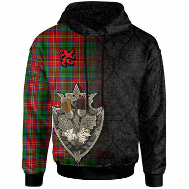 Scottish McCulloch Clan Tartan Hoodie - Half Thistle Flowers Celtic Design Front Side Tartan Plaid