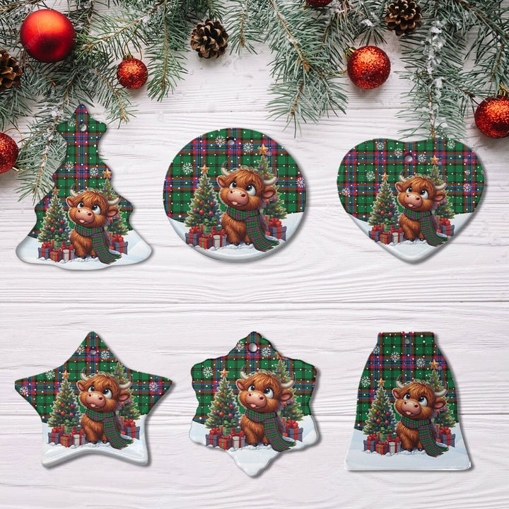 Scottish McGeachie Clan Tartan Ceramic Ornament Cute Highland Cow Christmas All Style Tartan Plaid