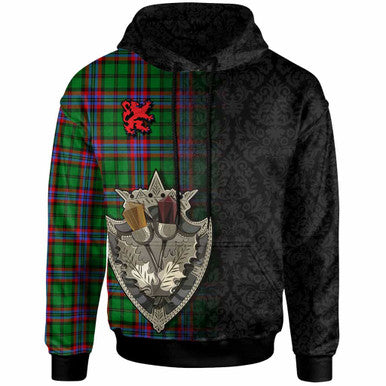 Scottish McGeachie Clan Tartan Hoodie - Half Thistle Flowers Celtic Design Front Side Tartan Plaid