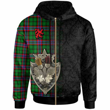 Scottish McGeachie Clan Tartan Hoodie - Half Thistle Flowers Celtic Design Zip-up Tartan Plaid