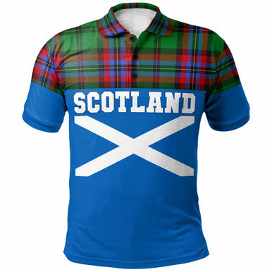 Scottish McGeachie Clan Tartan Polo Shirt - Lion Rampant of Scotland With Flag Front Side Tartan Plaid