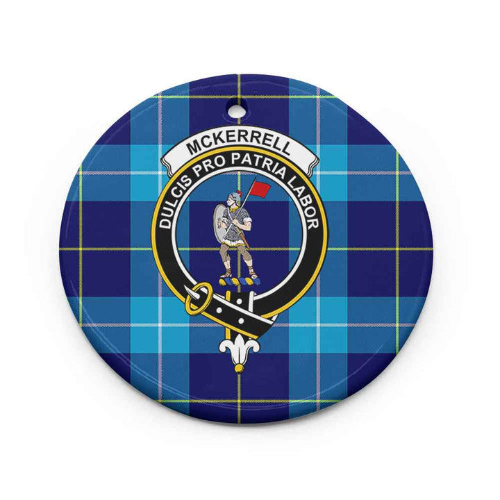 Scottish McKerrell Clan Crest Tartan Ceramic Ornament Circle Shape Tartan Plaid