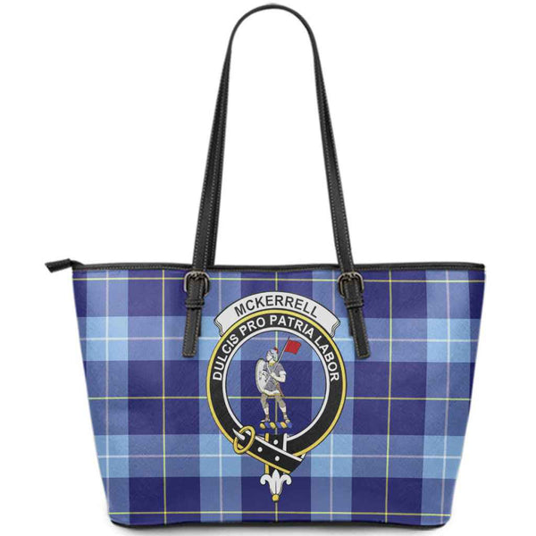 Scottish McKerrell Clan Crest Tartan Leather Tote Tartan Plaid