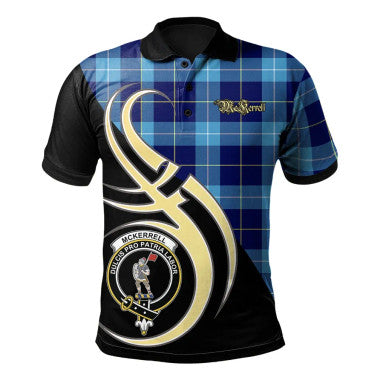 Scottish McKerrell Clan Crest Tartan Polo Shirt Believe in Me Front Side Tartan Plaid