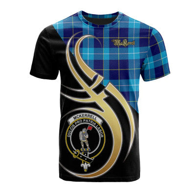 Scottish McKerrell Clan Crest Tartan T-Shirt Believe in Me Front Side Tartan Plaid