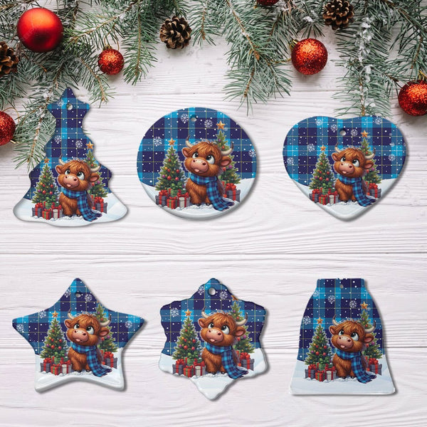 Scottish McKerrell Clan Tartan Ceramic Ornament Cute Highland Cow Christmas All Style Tartan Plaid