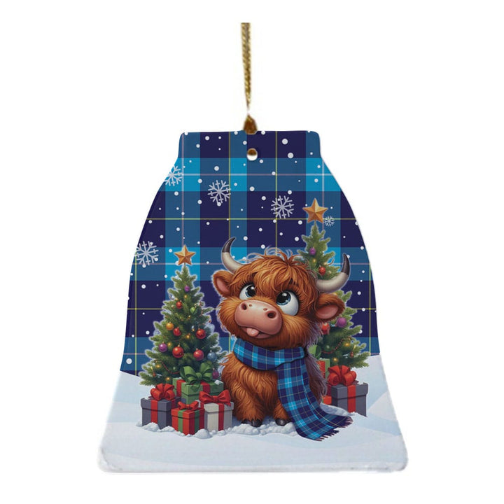 Scottish McKerrell Clan Tartan Ceramic Ornament Cute Highland Cow Christmas Bell Style Tartan Plaid