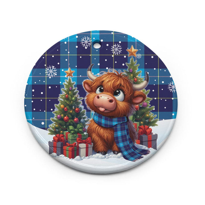 Scottish McKerrell Clan Tartan Ceramic Ornament Cute Highland Cow Christmas Circle Style Tartan Plaid