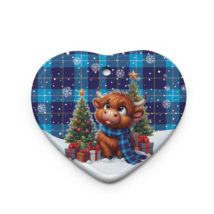 Scottish McKerrell Clan Tartan Ceramic Ornament Cute Highland Cow Christmas Heart Style Tartan Plaid