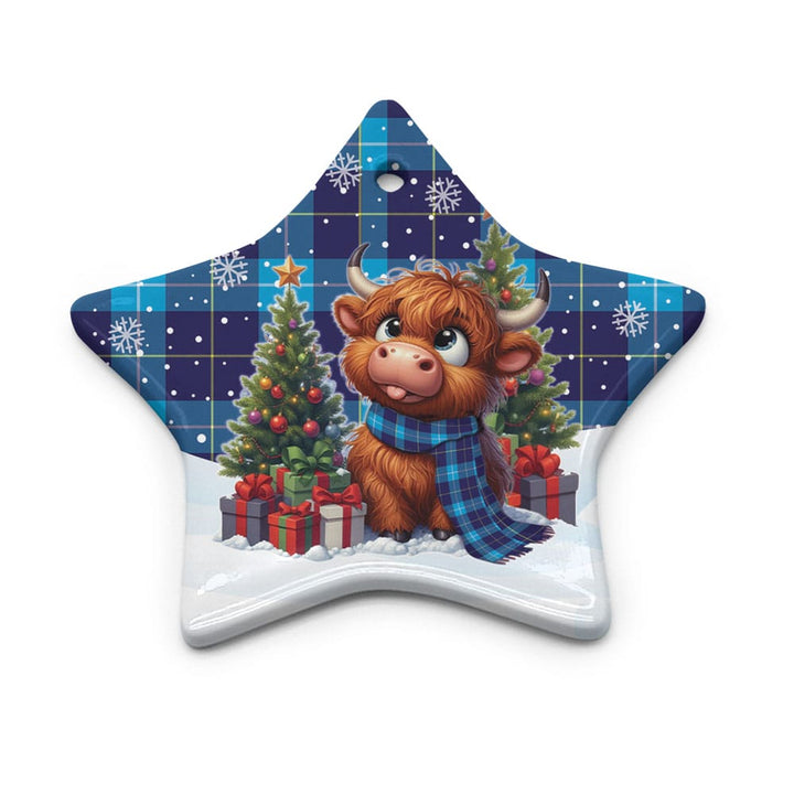 Scottish McKerrell Clan Tartan Ceramic Ornament Cute Highland Cow Christmas Star Style Tartan Plaid