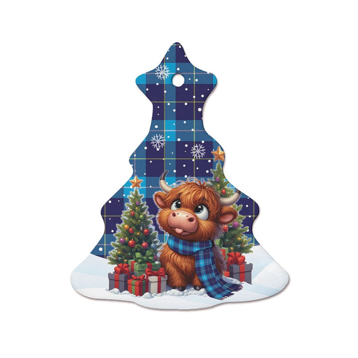 Scottish McKerrell Clan Tartan Ceramic Ornament Cute Highland Cow Christmas Tree Style Tartan Plaid