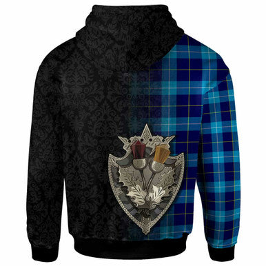 Scottish McKerrell Clan Tartan Hoodie - Half Thistle Flowers Celtic Design Back Side Tartan Plaid