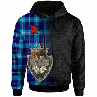 Scottish McKerrell Clan Tartan Hoodie - Half Thistle Flowers Celtic Design Front Side Tartan Plaid