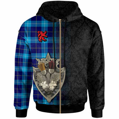 Scottish McKerrell Clan Tartan Hoodie - Half Thistle Flowers Celtic Design Zip-up Tartan Plaid