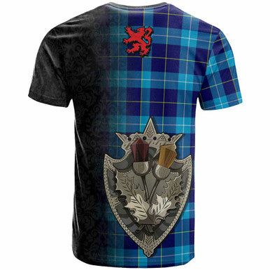 Scottish McKerrell Clan Tartan T-Shirt - Half Thistle Flowers Celtic Design Back Side Tartan Plaid