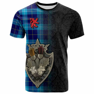 Scottish McKerrell Clan Tartan T-Shirt - Half Thistle Flowers Celtic Design Front Side Tartan Plaid