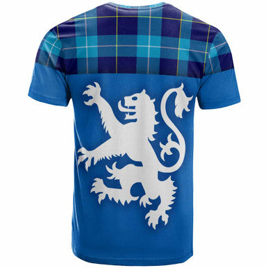 Scottish McKerrell Clan Tartan T-Shirt - Lion Rampant of Scotland With Flag Back Side Tartan Plaid