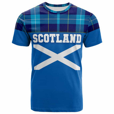 Scottish McKerrell Clan Tartan T-Shirt - Lion Rampant of Scotland With Flag Front Side Tartan Plaid