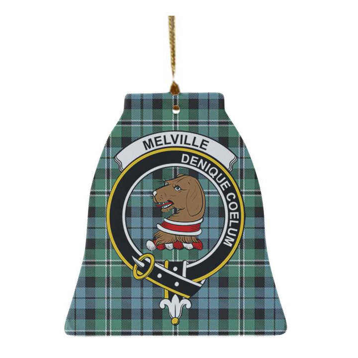 Scottish Melville Clan Crest Tartan Ceramic Ornament Bell Shape Tartan Plaid