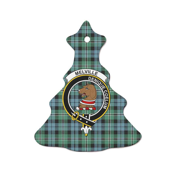 Scottish Melville Clan Crest Tartan Ceramic Ornament Tree Shape Tartan Plaid