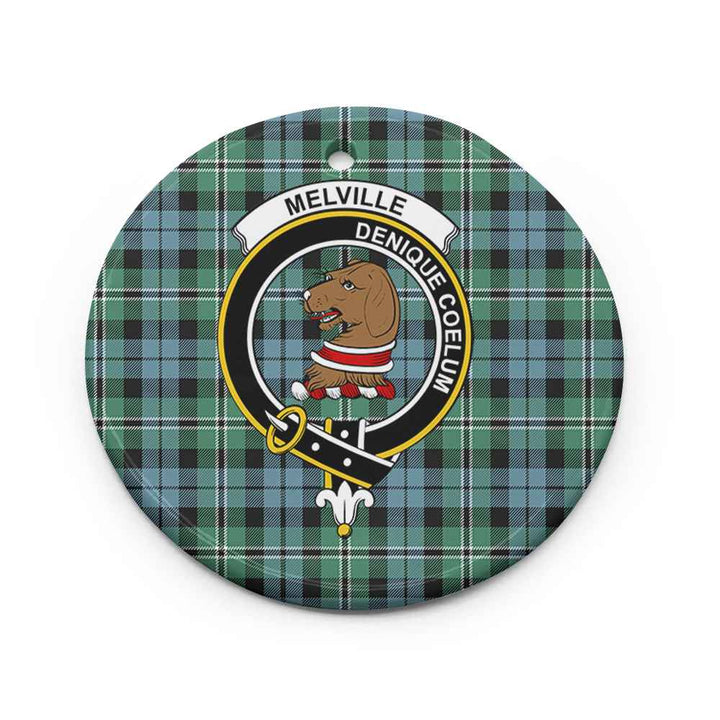 Scottish Melville Clan Crest Tartan Ceramic Ornament Circle Shape Tartan Plaid