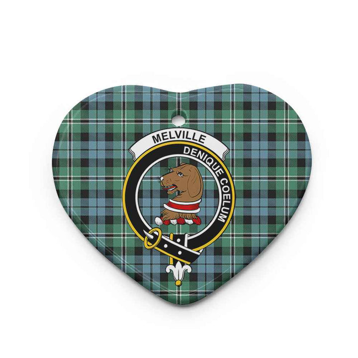 Scottish Melville Clan Crest Tartan Ceramic Ornament Heart Shape Tartan Plaid