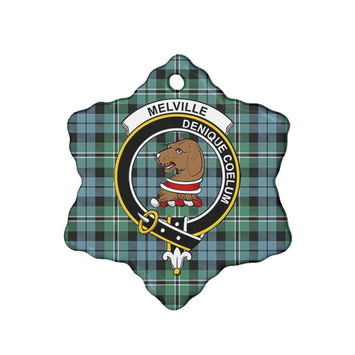 Scottish Melville Clan Crest Tartan Ceramic Ornament Snow Flake Shape Tartan Plaid