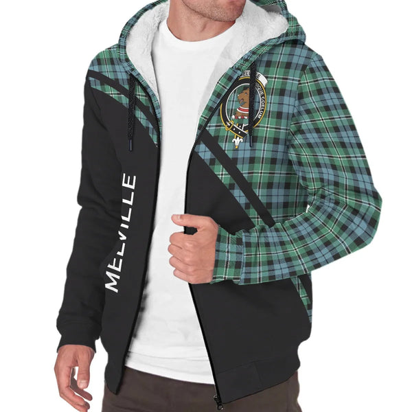 Scottish Melville Clan Crest Tartan Curve Sherpa Hoodie