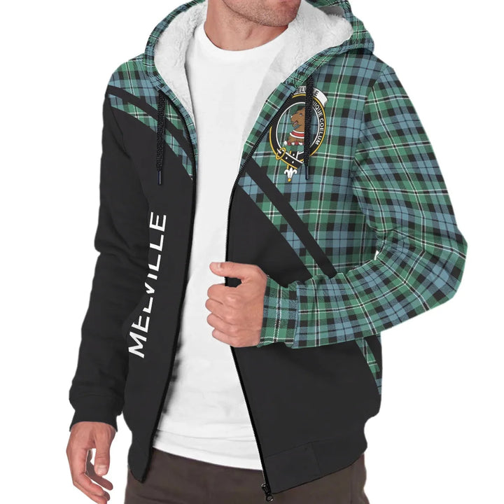 Scottish Melville Clan Crest Tartan Curve Sherpa Hoodie