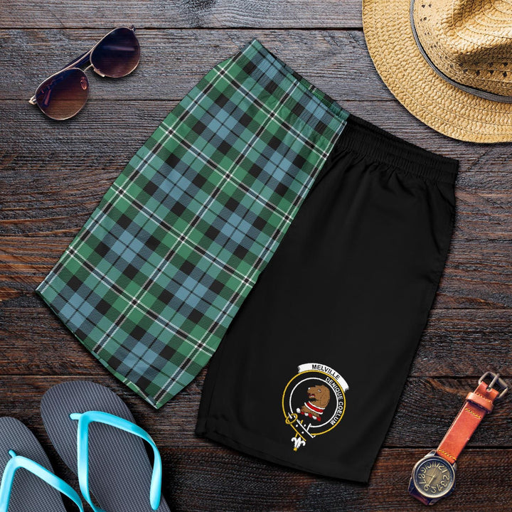 Scottish Melville Clan Crest Tartan Half of Me Men's Shorts