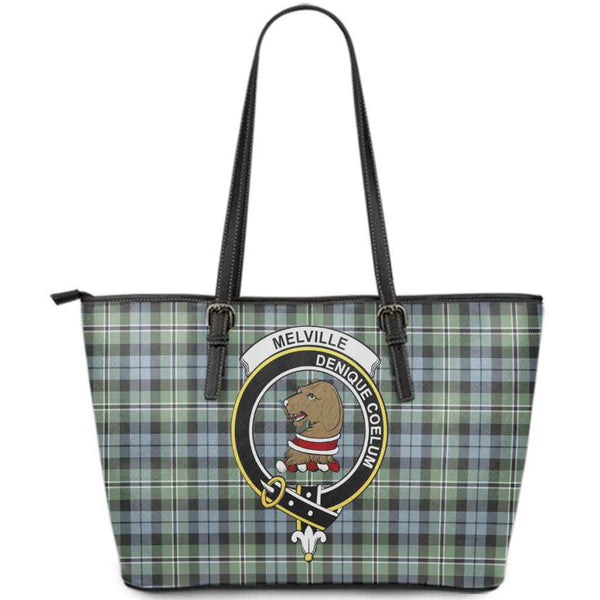Scottish Melville Clan Crest Tartan Leather Tote Tartan Plaid