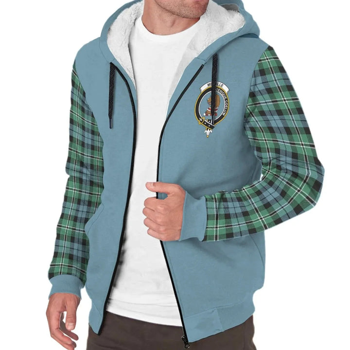 Scottish Melville Clan Crest Tartan Plaid Sleeve Sherpa Hoodie