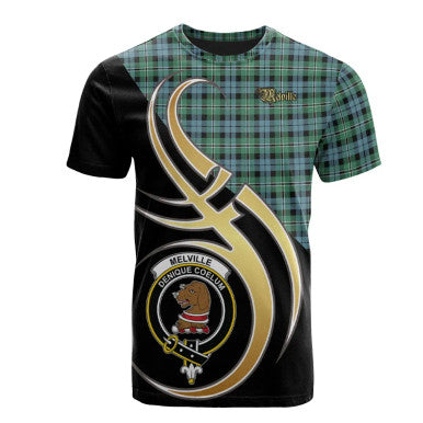 Scottish Melville Clan Crest Tartan T-Shirt Believe in Me Front Side Tartan Plaid